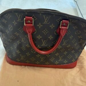 Louis Vuitton Brown and Red Monogram Satchel